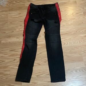 Mens Forever 21 Black and Red striped MOTO Skinny Jeans Streetwear 30
